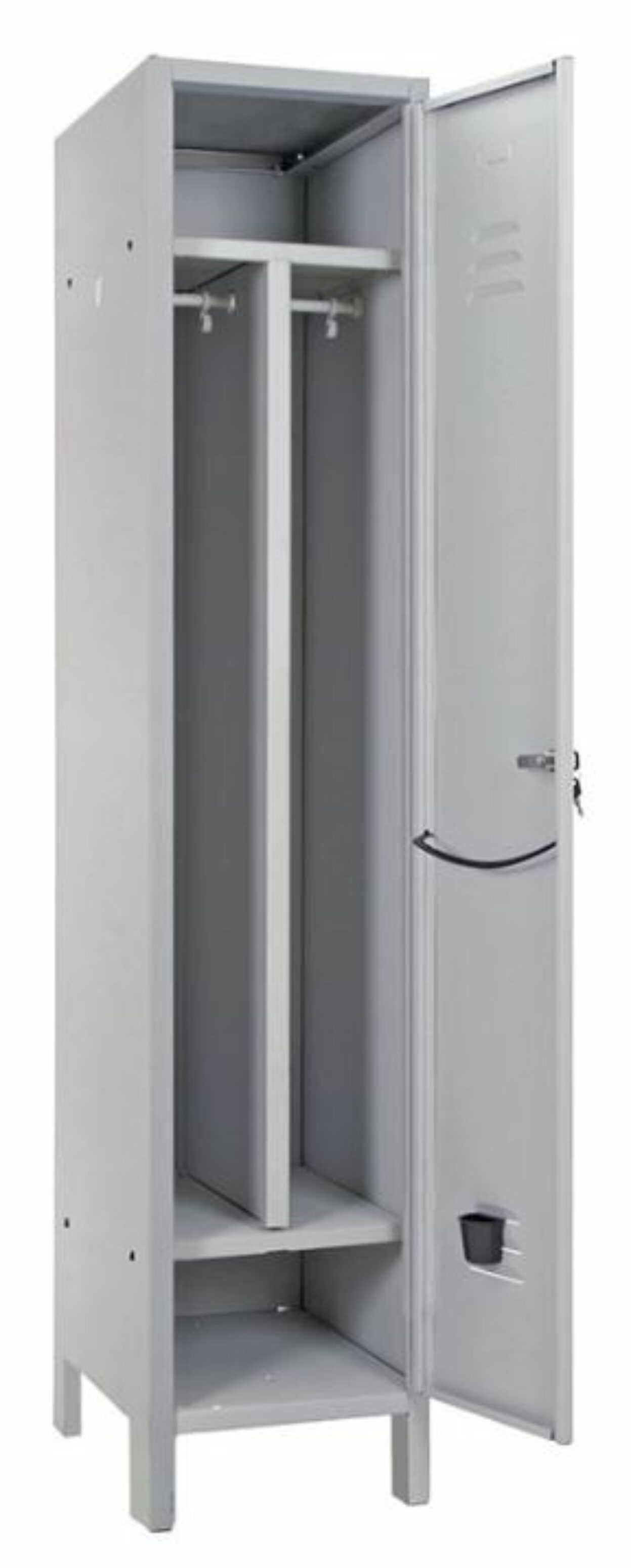 Spogliatoio metallo monoblocco SPORCO PULITO 1 posto SLIM con Divisorio Portascarpe – Maniglia lucchettabile (escluso lucchetto)