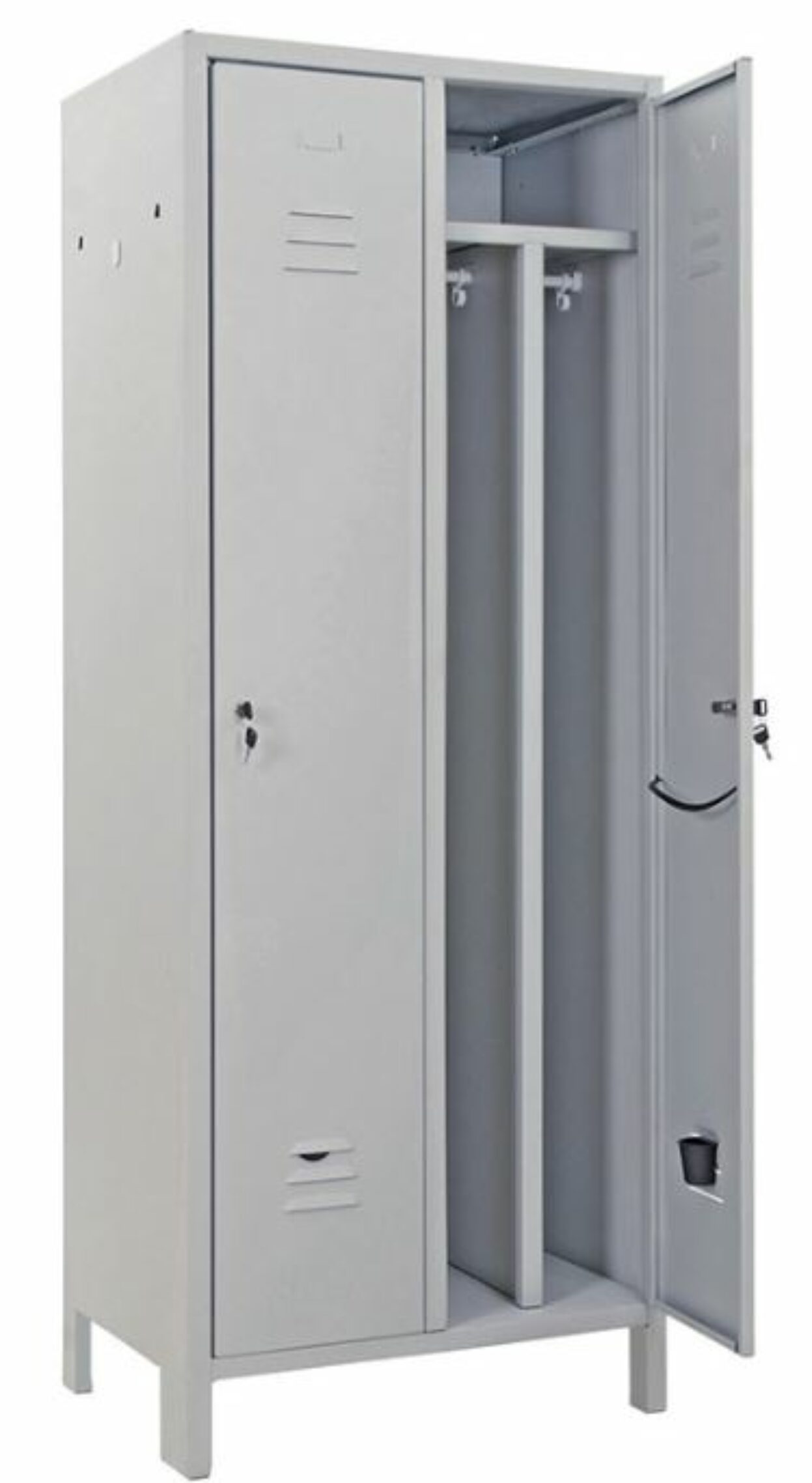 Spogliatoio metallo monoblocco SPORCO PULITO 2 postI SLIM – Maniglia lucchettabile (escluso lucchetto)