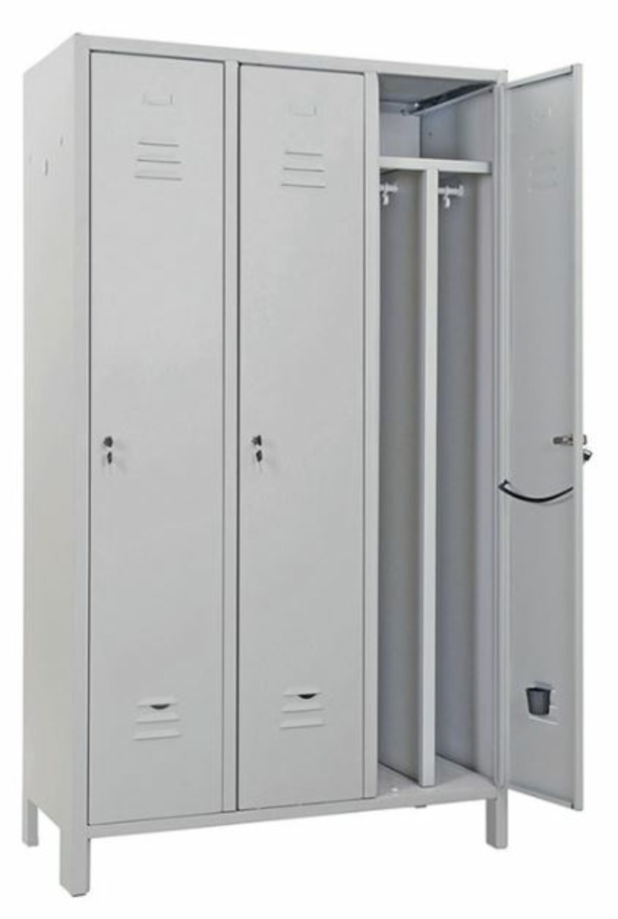 Spogliatoio metallo monoblocco SPORCO PULITO 3 postI SLIM – Maniglia lucchettabile (escluso lucchetto)