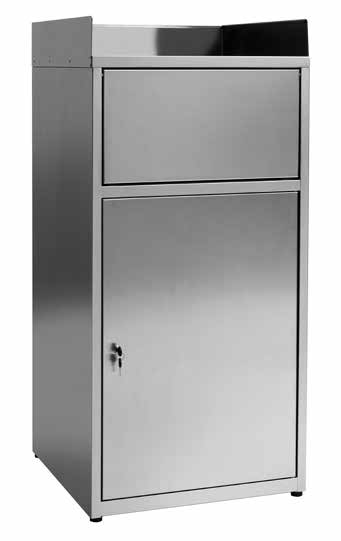 Elemento vuotavassoi in acciaio AISI 430. Anta inferiore con chiave con portasacco da 80lt. Sportello basculante per svuotamento vassoi. Piano superiore con alzatine 3 lati per appoggio vassoi.