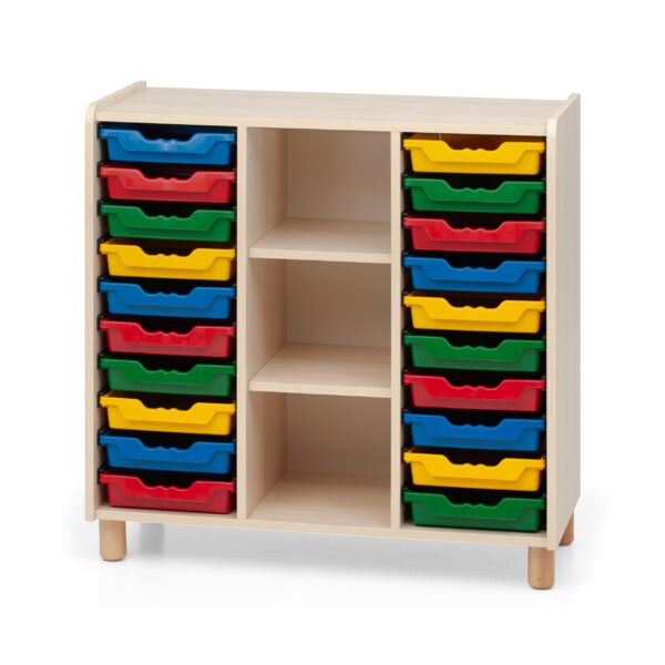 Mobile Tre Vani Con Vano Centrale A Giorno E 2 Vani Con 10+10 Vaschette - Piedini Faggio