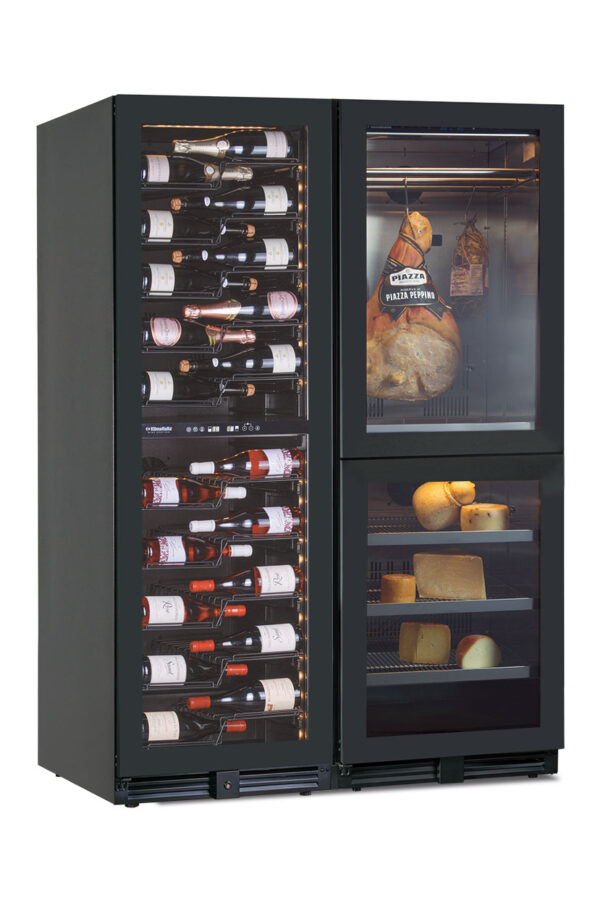 Frigo vini ventilato doppia zona di temperatura + Armadio per conservazione di salumi e formaggi.