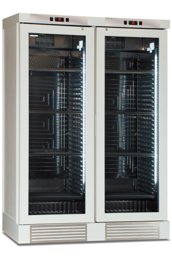 Frigo vini statico con ventola on/off rivestito in frassino sbiancato