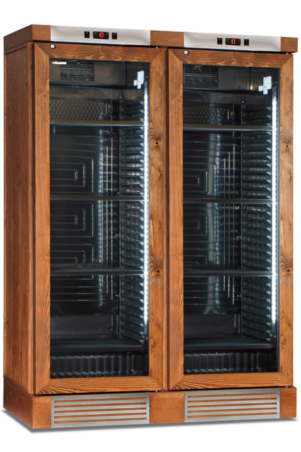 Frigo vini statico con ventola on/off rivestito in frassino tinto noce medio
