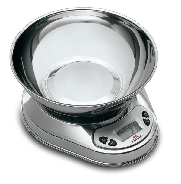 Bilancia digitale, portatile, da cucina:
- Dimensioni bacinella cm.Ø20x6h
- Portata 5 Kg divisione 1 g.
- Ampio display digitale.
- Costruita in acciaio inox.
- Alimentazione a batterie.
- Azzeramento, tara e 3 unità di misura: Grammi, Once, Libre.
Bilanc