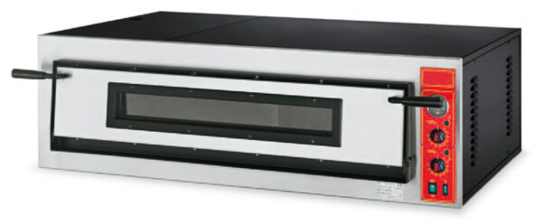 FORNO PIZZA elettrico, piano di cottura in pietra refrattaria, termostati meccanici indipendenti per cielo e platea 50÷500 °C, 1 camera cm.108x72x14h con capacità 6 pizze Ø36cm.