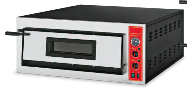 FORNO PIZZA elettrico, piano di cottura in pietra refrattaria, termostati meccanici indipendenti per cielo e platea 50÷500 °C, 1 camera cm.72x108x14h con capacità 6 pizze Ø36cm.