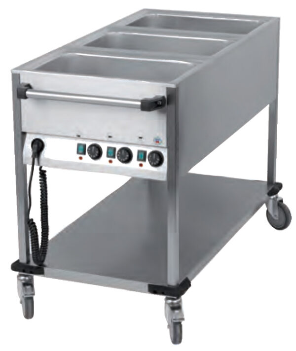 CARRELLO BAGNOMARIA 3 vasche - capacità 3xGN1/1 - su gambe con ripiano inferiore