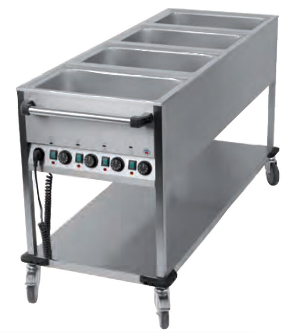 CARRELLO BAGNOMARIA 4 vasche - capacità 4xGN1/1 - su gambe con ripiano inferiore