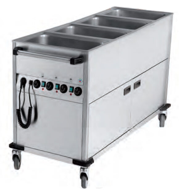 CARRELLO BAGNOMARIA 4 vasche - capacità 4xGN1/1 - su armadio