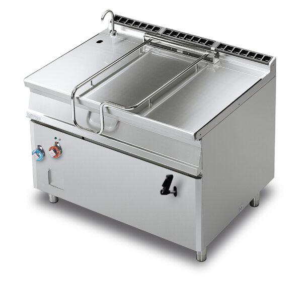 BRASIERA a ribaltamento manuale, Vasca 120 litri cm.110x56x22,5h, fondo inox con coperchio