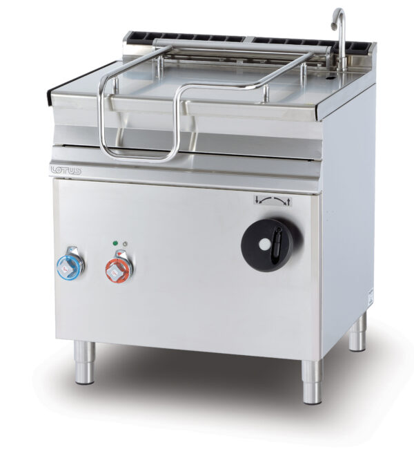 BRASIERA a ribaltamento manuale, Vasca 50 litri cm.72x46,5x22h, fondo inox con coperchio