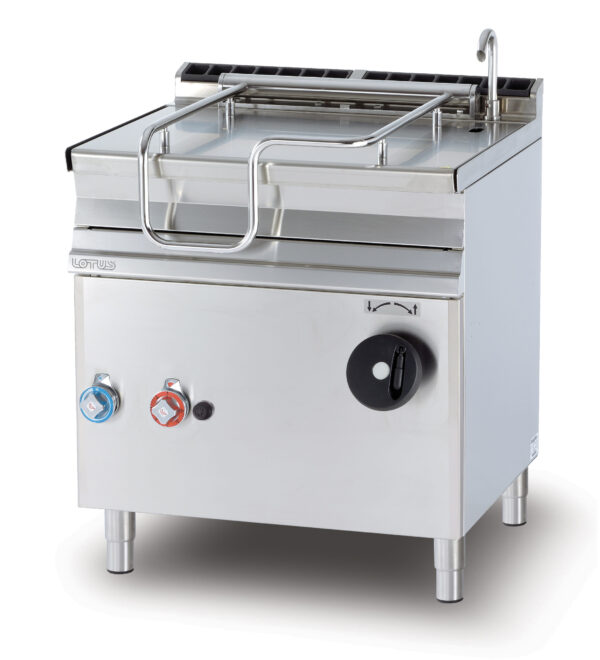 BRASIERA a ribaltamento manuale, Vasca 50 litri cm.72x46,5x22h, fondo inox con coperchio