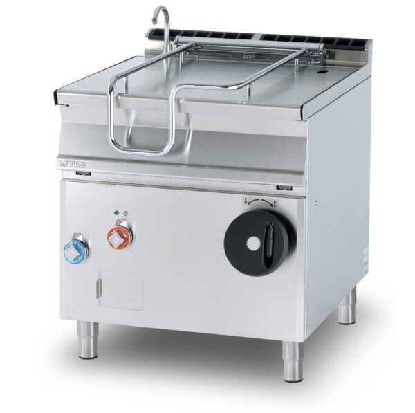 BRASIERA a ribaltamento manuale, Vasca 80 litri cm.72x56x22,5h, fondo inox con coperchio