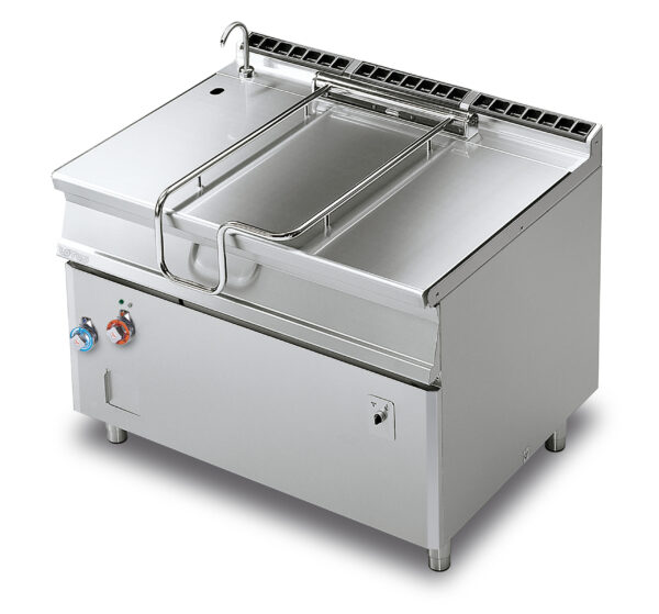 BRASIERA a ribaltamento automatico, Vasca 120 litri cm.110x56x22,5h, fondo inox con coperchio