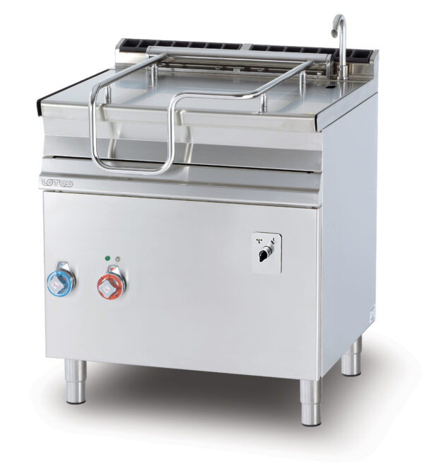 BRASIERA a ribaltamento automatico, Vasca 50 litri cm.72x46,5x22h, fondo inox con coperchio