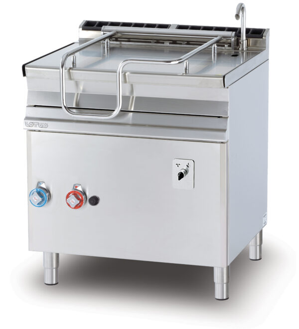 BRASIERA a ribaltamento automatico, Vasca 50 litri cm.72x46,5x22h, fondo inox con coperchio