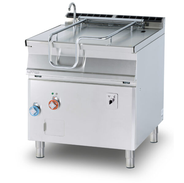 BRASIERA a ribaltamento automatico, Vasca 80 litri cm.72x56x22,5h, fondo inox con coperchio