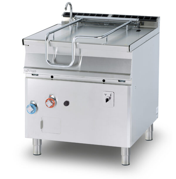 BRASIERA a ribaltamento automatico, Vasca 80 litri cm.72x56x22,5h, fondo inox con coperchio