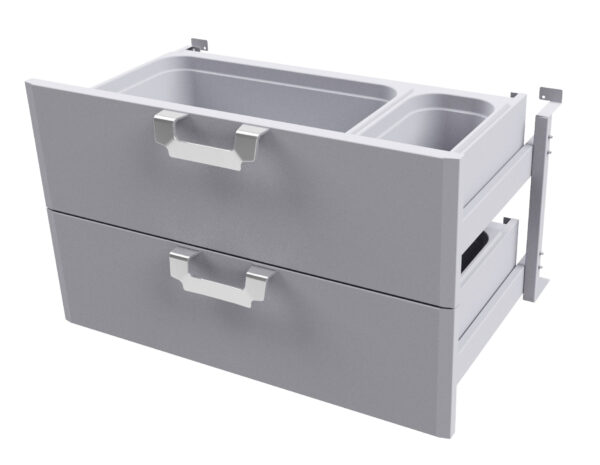 CASSETTIERA cm.80 - N. 2 cassetti con 2 bacinelle GN-1/1 e 2 bacinelle GN-1/3 cm.15h, guide telescopiche. (no per PC-118G)