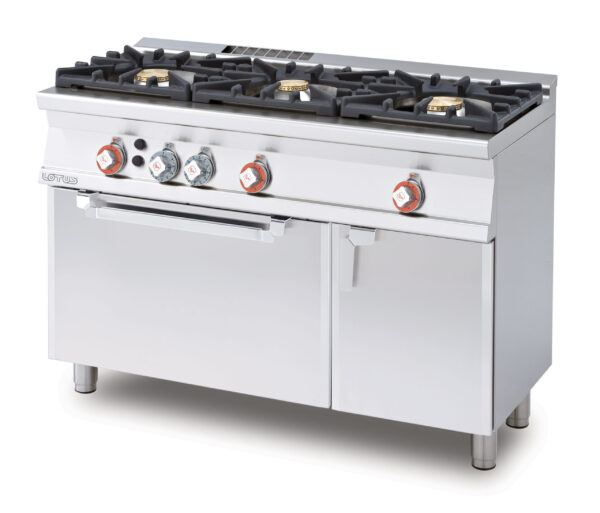 CUCINETTA 3 FUOCHI - FORNO GAS STATICO con grill cm. 67x38x34h, temp: 50÷250°C, con 1 griglia cm.65x36. Vano neutro con porta