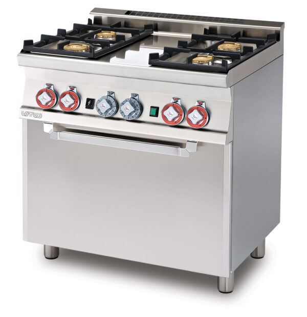 cucina a gas 4 fuochi Forno a gas statico con grill cm. 64x39x35h, temp: 125÷275°C, con 1 griglia cm.53x32,5 GN1/1 - Porta vetro
