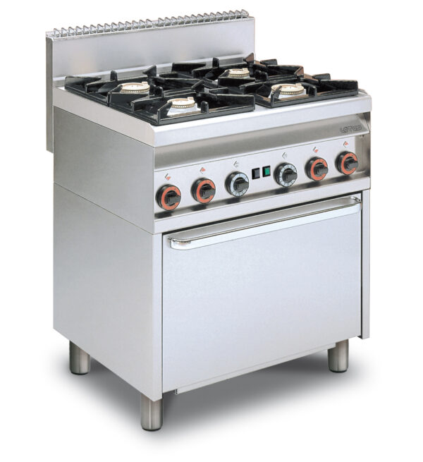 cucina a gas 4 fuochi Forno a gas statico con grill cm. 64x39x35h, temp: 125÷275°C, con 1 griglia cm.53x32,5 GN1/1 - Porta vetro
