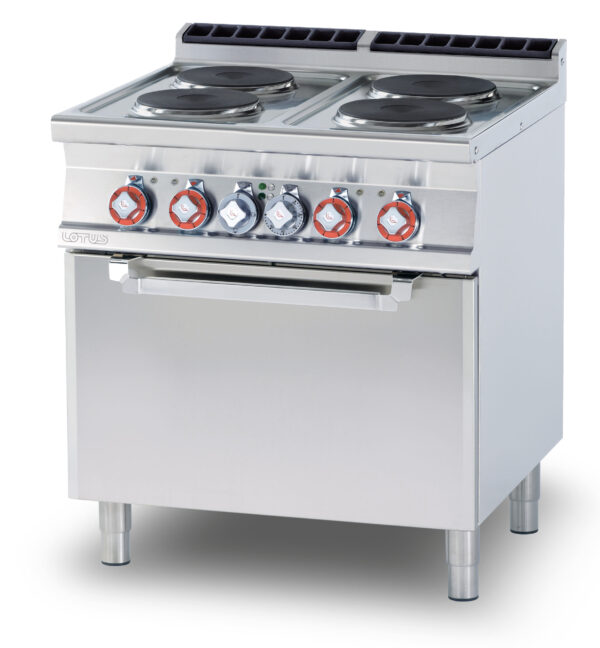 CUCINA 4 piastre - Forno elettrico statico cm. 67x73x34h, temp: 50÷300°C, con 1 griglia cm.65x71 GN2/1 (inclusa 1 testata chiusura piano mod.TPA-9)