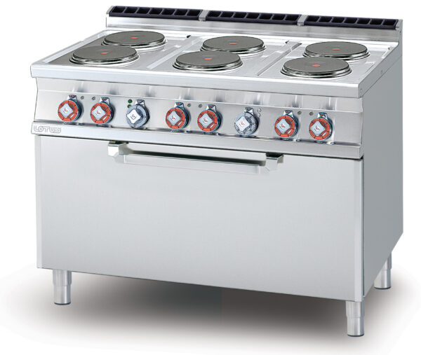 CUCINA 6 piastre Forno elettrico statico cm. 107x55x34h, temp: 50÷300°C, con 1 griglia cm.105x53 (inclusa 1 testata chiusura piano mod.TPA-7)