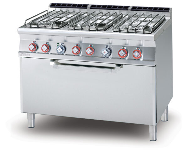 CUCINA 6 fuochi Forno elettrico statico cm. 107x55x34h, temp: 50÷300°C, con 1 griglia cm.105x53 (inclusa 1 testata chiusura piano mod.TPA-7)