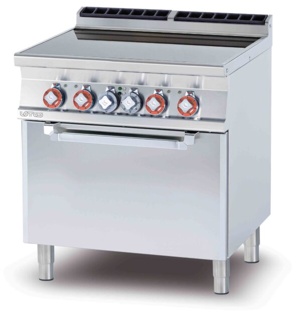 CUCINA 4 piastre vetroceramica cm. 75 x 57 - Forno elettrico statico cm. 67x55x34h, temp: 50÷300°C, con 1 griglia cm.65x53 GN2/1 (inclusa 1 testata chiusura piano mod.TPA-7)