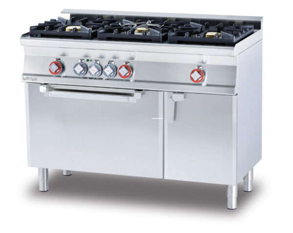 CUCINA MISTA 3 FUOCHI CON Forno elettrico multifunzione cm. 64x37x35h, temp: 50÷250°C, con 1 griglia cm.53x32,5 GN1/1 - Porta vetro - vano neutro con porta