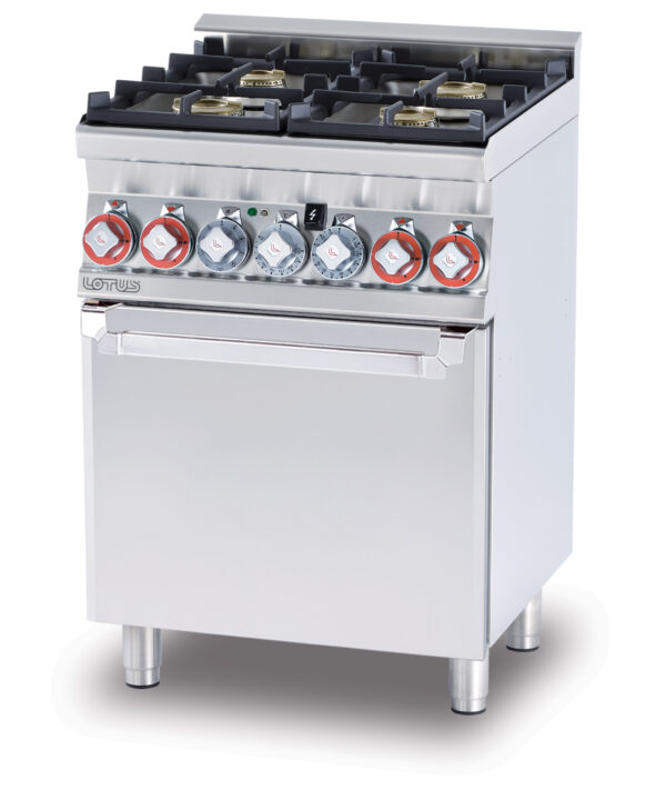 CUCINA MISTA 4 FUOCHI CON Forno elettrico multifunzione - Camera cm. 46x37x35h, temp: 50÷250°C, con 1 griglia cm.41x32,5 - Porta vetro