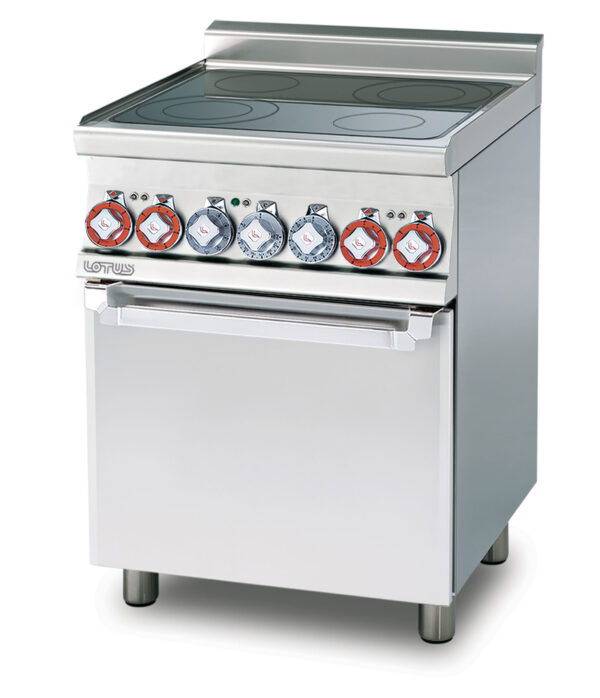 CUCINA CON PIANO IN VETROCERAMICA Vetro cm. 58x44 Forno multifunzione - Camera cm. 46x37x35h, temp: 50÷250°C, con 1 griglia cm.41x32,5 - Porta vetro