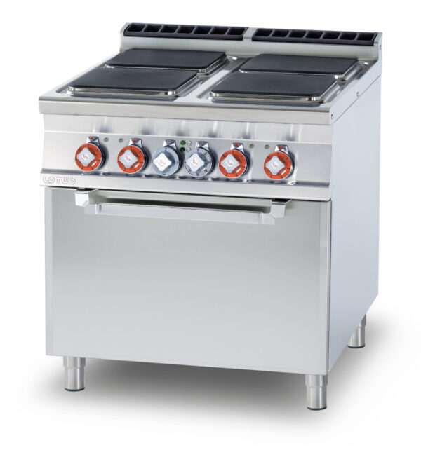 CUCINA 4 piastre quadre - Forno elettrico ventilato cm. 55x36x34h, temp: 50÷300°C, con 1 griglia cm.53x32,5 GN1/1 (inclusa 1 testata chiusura piano mod.TPA-9)