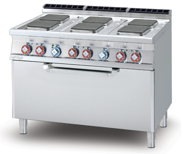 CUCINA 6 piastre quadre Forno elettrico statico cm. 107x55x34h, temp: 50÷300°C, con 1 griglia cm.105x53 (inclusa 1 testata chiusura piano mod.TPA-7)