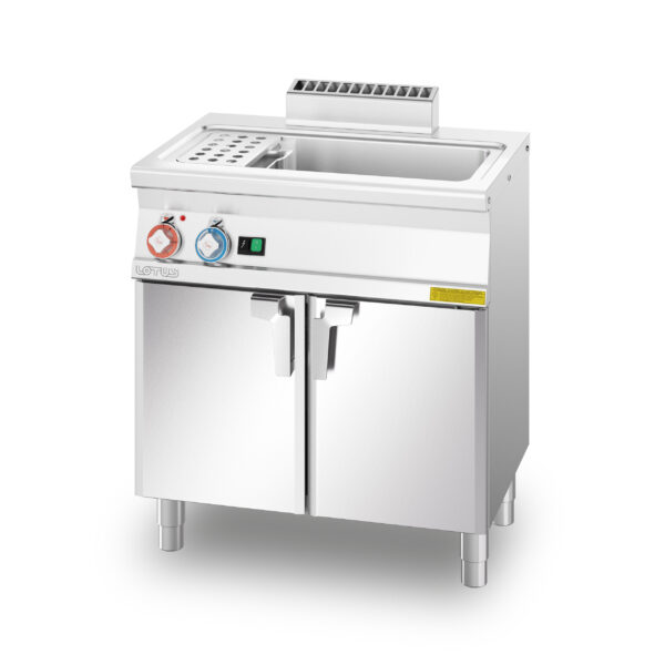 CUOCIPASTA GAS. Vasca 40 litri cm. 51x30,7x32,7h. Rubinetto carico acqua, sfioratore + scarico a pavimento. (CESTI ESCLUSI) (inclusa 1 testata chiusura piano mod.TPA-55)