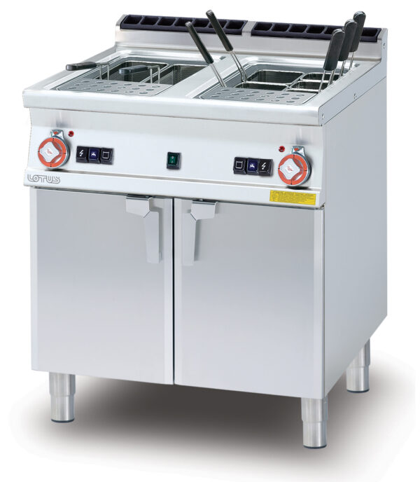 CUOCIPASTA GAS LT. 25+25 2 Vasche cm. 30,5x33,5x32,7h. Carico acqua automatico con sensore di livello - sfioratore + scarico a pavimento (CESTI ESCLUSI) (inclusa 1 testata chiusura piano mod.TPA-7)