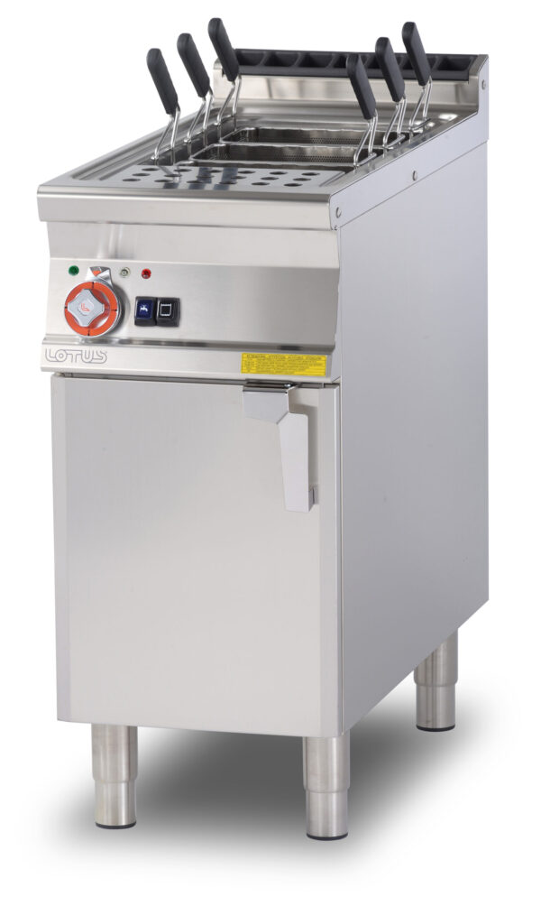 CUOCIPASTA TRIFASE LT. 40 Vasca cm. 30,7x50,9x32,7h. Carico acqua automatico con sensore di livello - sfioratore + scarico a pavimento (CESTI ESCLUSI) (inclusa 1 testata chiusura piano mod.TPA-9)