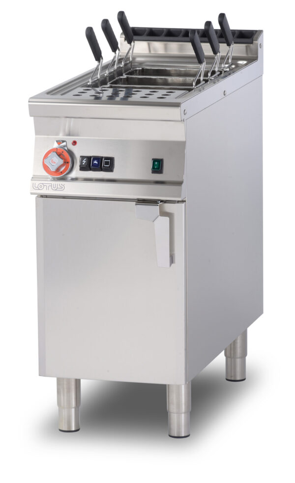 CUOCIPASTA GAS LT. 40 Vasca cm. 30,7x50,9x32,7h. Carico acqua automatico con sensore di livello - sfioratore + scarico a pavimento (CESTI ESCLUSI) (inclusa 1 testata chiusura piano mod.TPA-9)