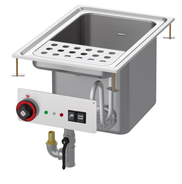 CUOCIPASTA TRIFASE LT. 25 Vasca cm. 30,5x33,5x32,7h. Carico acqua automatico con sensore di livello - sfioratore + scarico a pavimento (CESTI ESCLUSI)