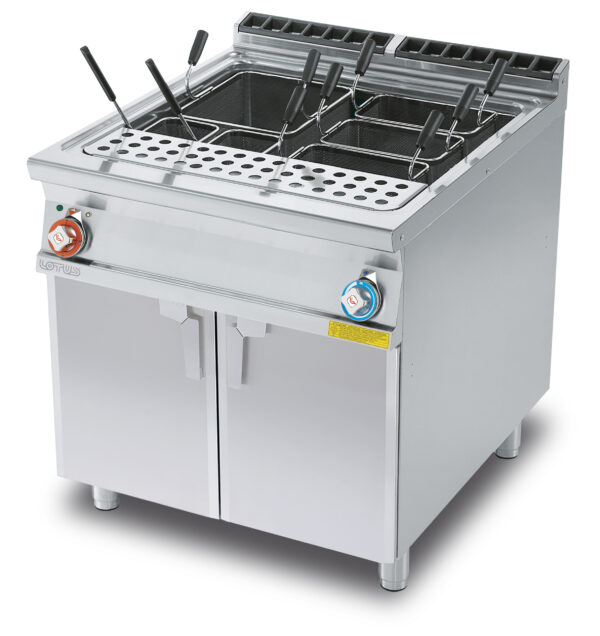 CUOCIPASTA TRIFASE LT. 80 Vasca cm. 62x50,9x32,7h. Rubinetto carico acqua, sfioratore + scarico a pavimento (CESTI ESCLUSI) (inclusa 1 testata chiusura piano mod.TPA-9)