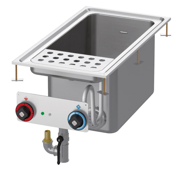 CUOCIPASTA TRIFASE LT. 40 Vasca cm. 30,7x50,9x32,7h. Rubinetto carico acqua, sfioratore + scarico a pavimento (CESTI ESCLUSI)