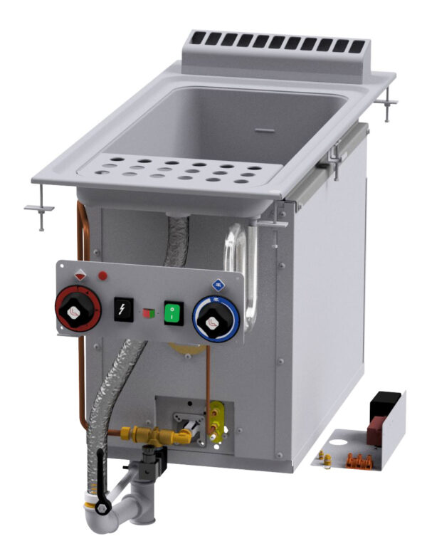 CUOCIPASTA GAS LT 25 Vasca cm. 30,5x33,5x32,7h. Rubinetto carico acqua, sfioratore + scarico a pavimento. Accensione elettrica, indicatore presenza fiamma pilota. (CESTI ESCLUSI)