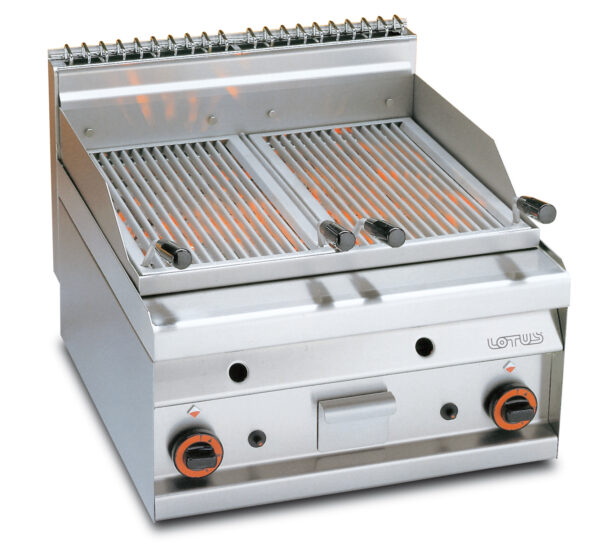 GRIGLIA A GAS-PIETRALAVICA - N. 2 griglie in acciaio inox cm. 28x47 regolabili. 2 zone di cottura