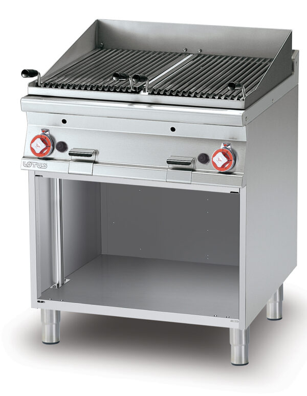 GRIGLIA GAS-PIETRALAVICA SU MOBILE A GIORNO N. 2 griglie in acciaio inox cm. 38x52 regolabili 2 zone di cottura. (inclusa 1 testata chiusura piano mod.TPA-7)