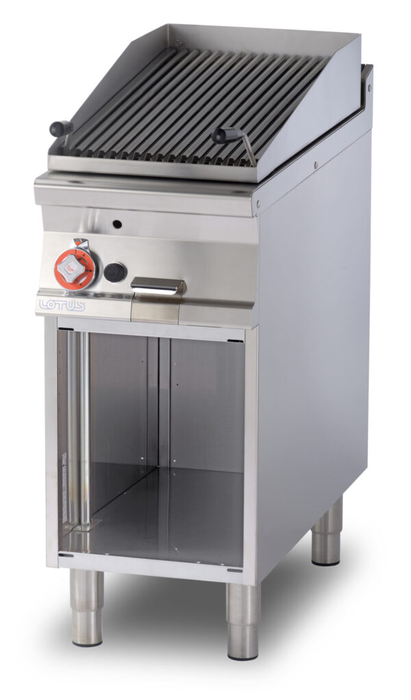 GRIGLIA GAS-PIETRALAVICA SU MOBILE A GIORNO Griglia in acciaio inox cm. 38x66 regolabile (inclusa 1 testata chiusura piano mod.TPA-9)