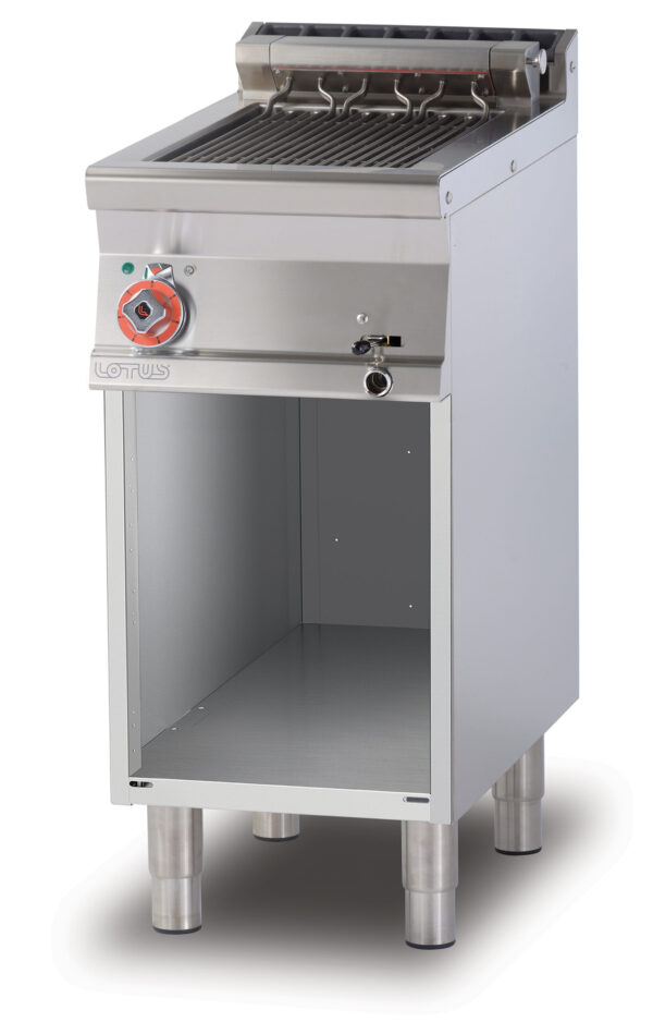 GRIGLIA CONTACT SU MOBILE A GIORNO - cottura diretta su resistenza in acciaio inox cm. 27x43 ribaltabile (inclusa 1 testata chiusura piano mod.TPA-7)