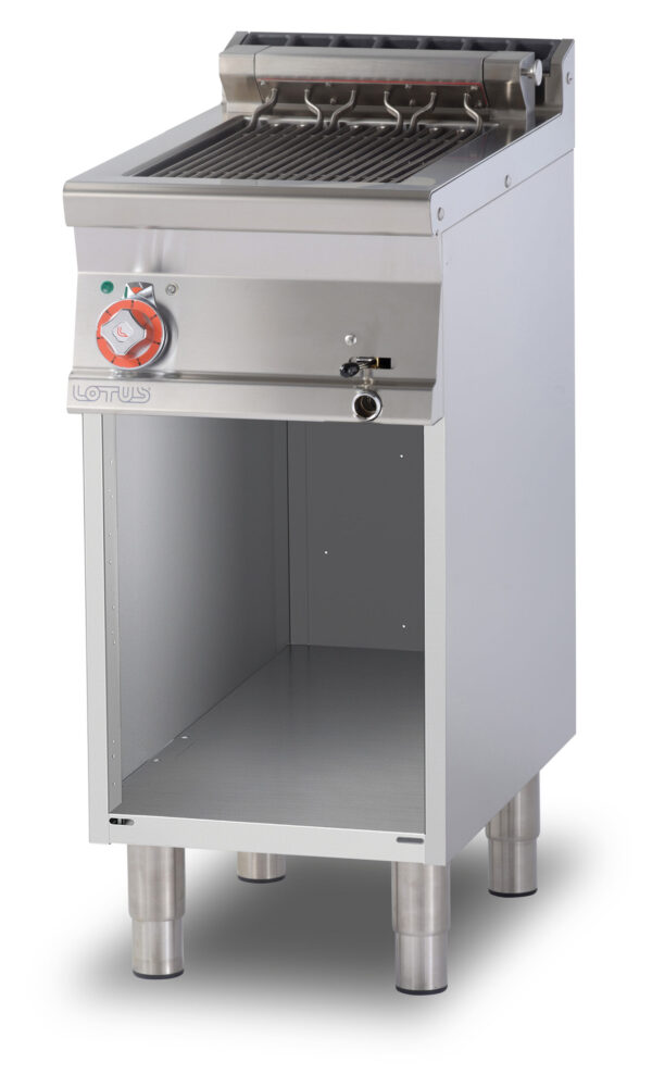 GRIGLIA CONTACT SU MOBILE A GIORNO - cottura diretta su resistenza in acciaio inox cm. 27x63 ribaltabile (inclusa 1 testata chiusura piano mod.TPA-9)