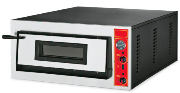 FORNO PIZZA elettrico, piano di cottura in pietra refrattaria, termostati meccanici indipendenti per cielo e platea 50÷500 °C, 1 camera cm.61x91,5x14h con capacità 6 pizze Ø30cm.